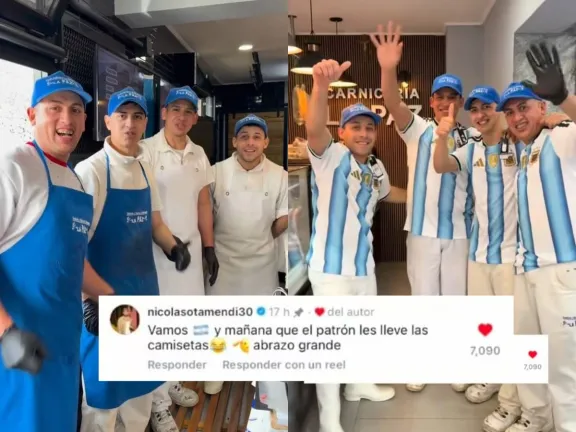 Un campeón del mundo se sumó al desafío de una carnicería de Concordia y los empleados ganaron las camisetas de la Selección Argentina
