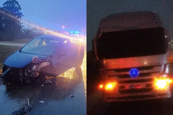 Accidente en ruta 14: un auto accedió por un ingreso no habilitado y chocó contra un camión