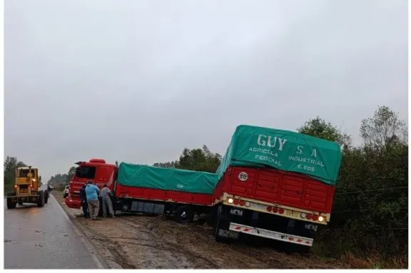 Un camión se salió de la ruta tras una falla mecánica y derribó un poste de alumbrado